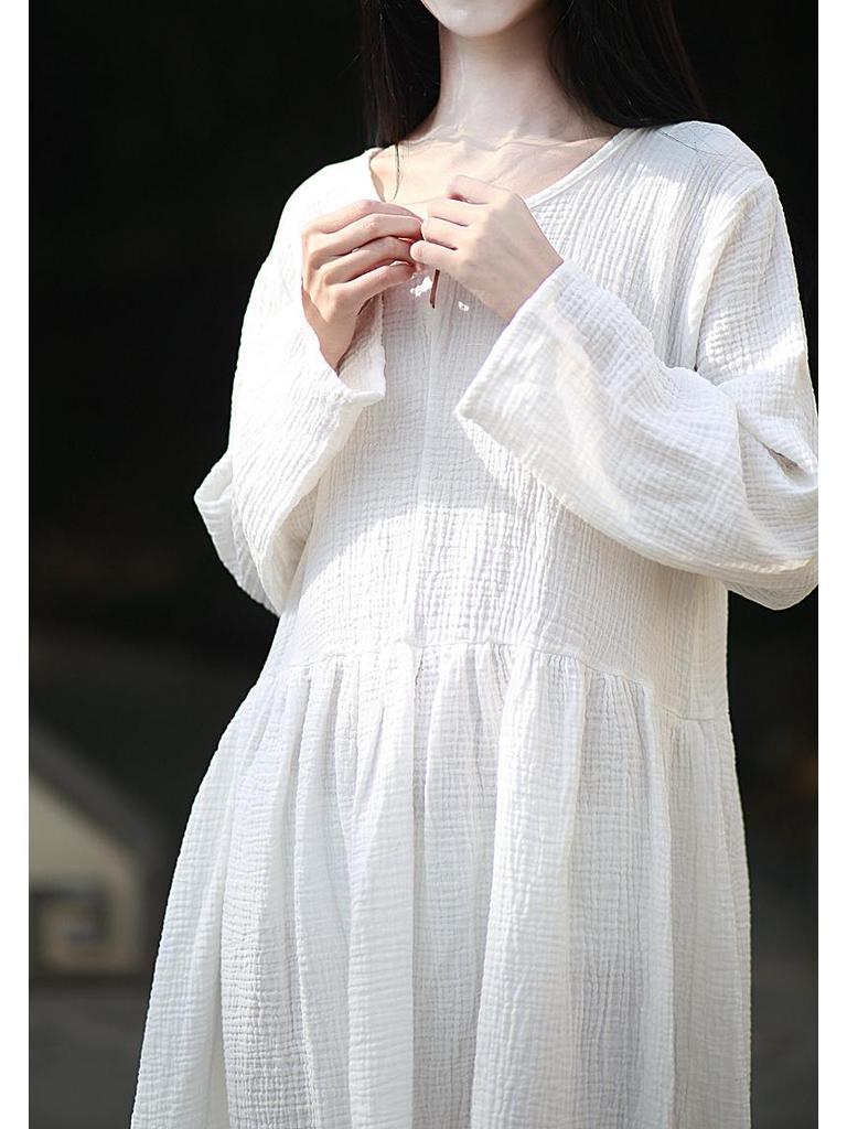 Women's Double-Layer Cotton and Linen Retro Long Dress - Cool, Gentle Style, Available In 4 Colors