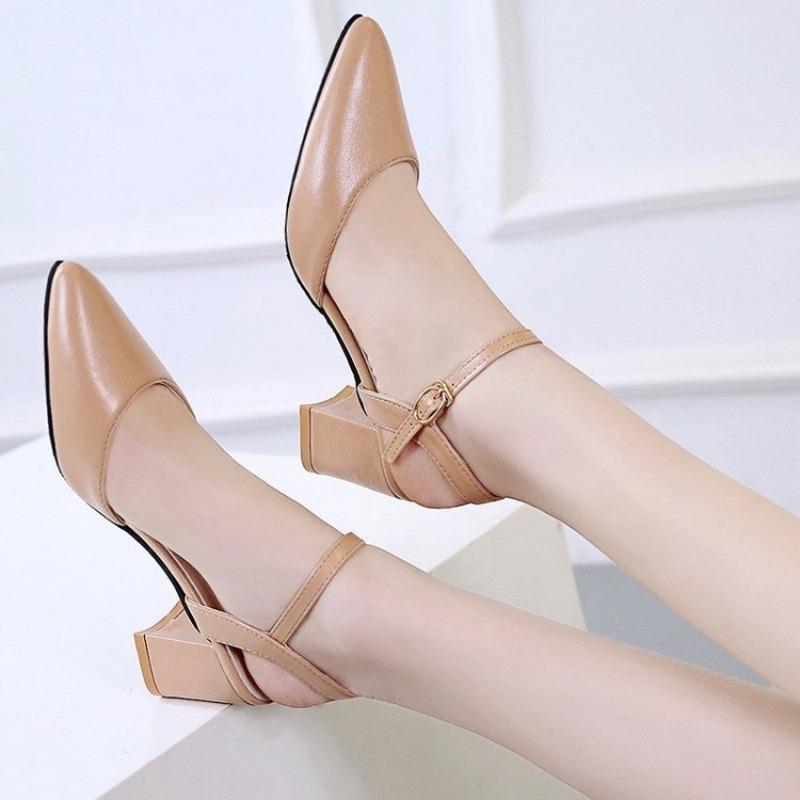 Baotou, Sandalias, Zapatos de Mujer, Punteras Puntiagudas, Correas Rectas con Hebilla, Tacones Gruesos, Zapatos Individuales, Tacones Altos