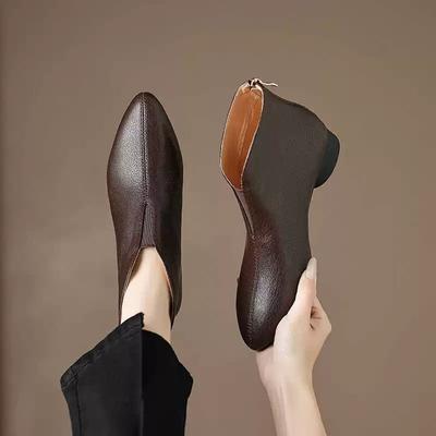 Bottines Mode Automne Nouvelles Bout Pointu Panneaux Fermeture Éclair Arrière Semelle Souple Antidérapante Talon Rond Simple