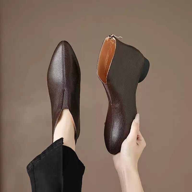 Fashion Booties Fall New Pointed Toe Paneled Rear Zipper Soft Sole Non-Slip Round Heel Single