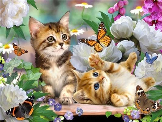 Diamond Mosaic Animal Diamond Painting Cats Diamond Embroidery Cross Stitch Flowers Picture Of Rhinestones Handcraft