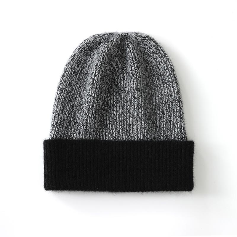 Cashmere Autumn and Winter New Style Women's High End Color Blocked Striped Warm Fashion Knitted Casual Toe Head Cuff Hat