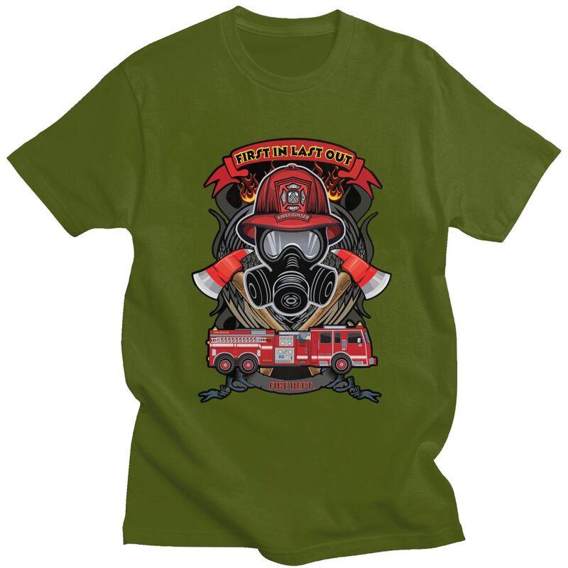 Custom Trendy Vintage Fire Rescue Fireman Skull Firefighter T Shirt Men 100 Cotton Tshirt Casual Tees Fashion Tshirt
