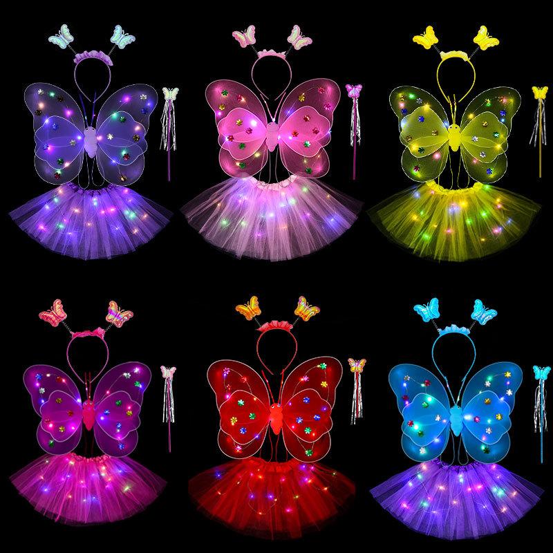 Luminous Wings Flashing Butterfly Skirt Lights Suit Led Children Costume Props Girls Skirts Angel 2-8Year Easter Valentines Day