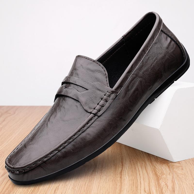 

Весенние мужские туфли с мягкой подошвой, мягкой поверхностью, дышащие, в деловом и повседневном стиле, кожаные туфли с одной педалью, мужская обувь Doudou 44 темно-коричневого