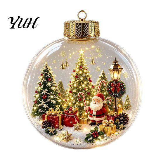 Winter Festival Decor Glowing Christmas Story Ornament, Mini Holiday Scene In Ball Hanging Decoration, Lighted Baubles Light Up Acrylic Clear Pendant