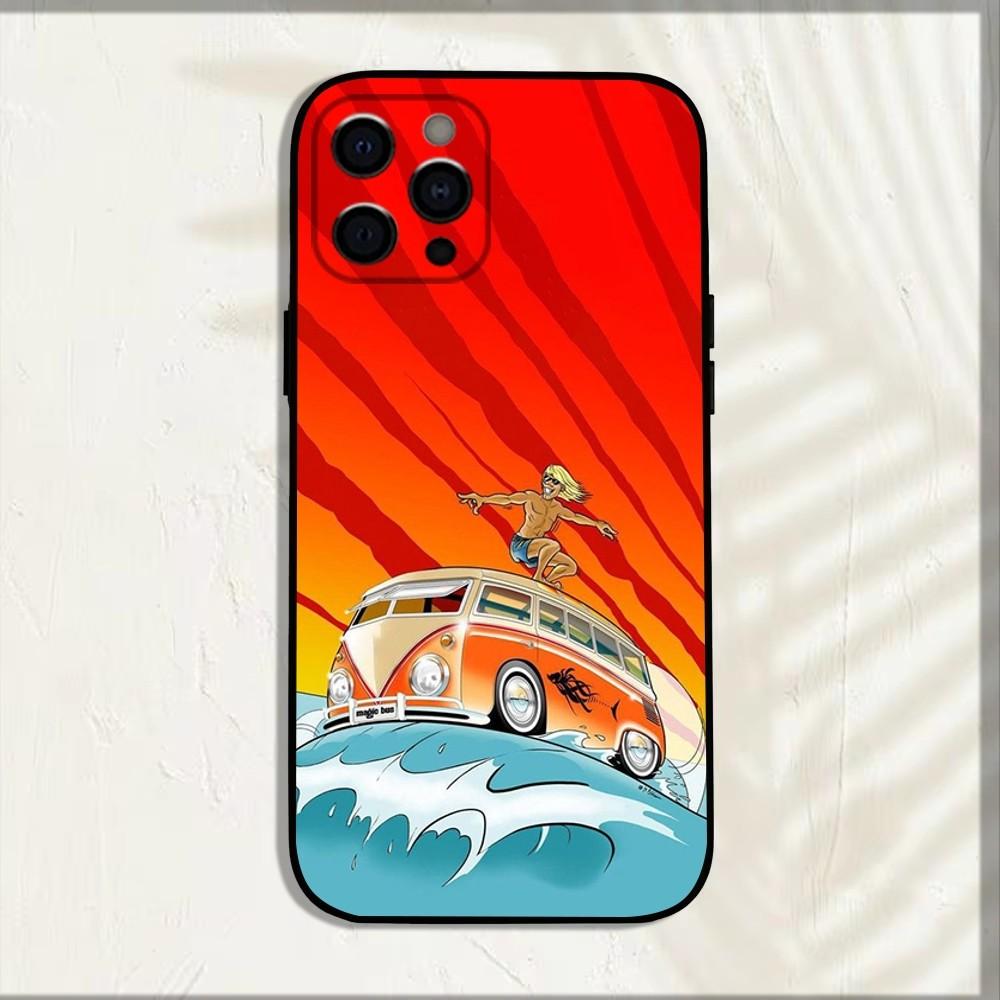 Combi Van Surf Phone Case For iPhone 15,14,13,12,11,Pro,X,XS,Max,XR,Plus,Mini Soft Black Cover
