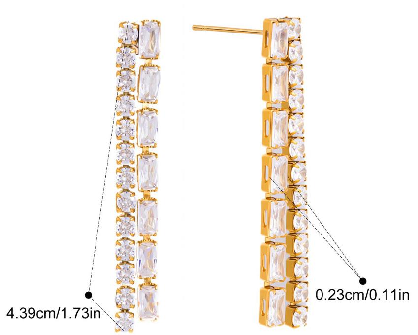 Stainless Steel Baguette Round CZ Drop Earrings 18K Gold Plated Linear Tennis Statement Earrings for Women