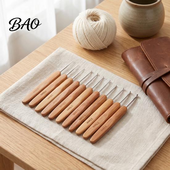 Durable Crafting Needles 6/11Pcs Bamboo Handle Crochet Hook Set, 0.5-3MM/3.5-6MM Knitting Needles, Wooden Ergonomic Hook, & Supplies DIY Sewing Tools