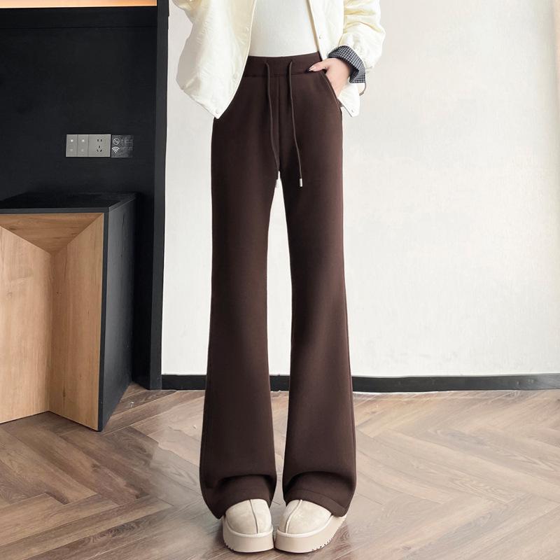 High Waist Velvet Lambswool Flare Pants, Winter 2026 Collection - Women s Soft Drape Micro Flare M кофейный