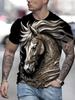 Vintage 3D T-Shirts for Men Horse Print Casual Crew Neck Graphic T-Shirt Tops Street Harajuku Short Sleeve Tee Men Clothing