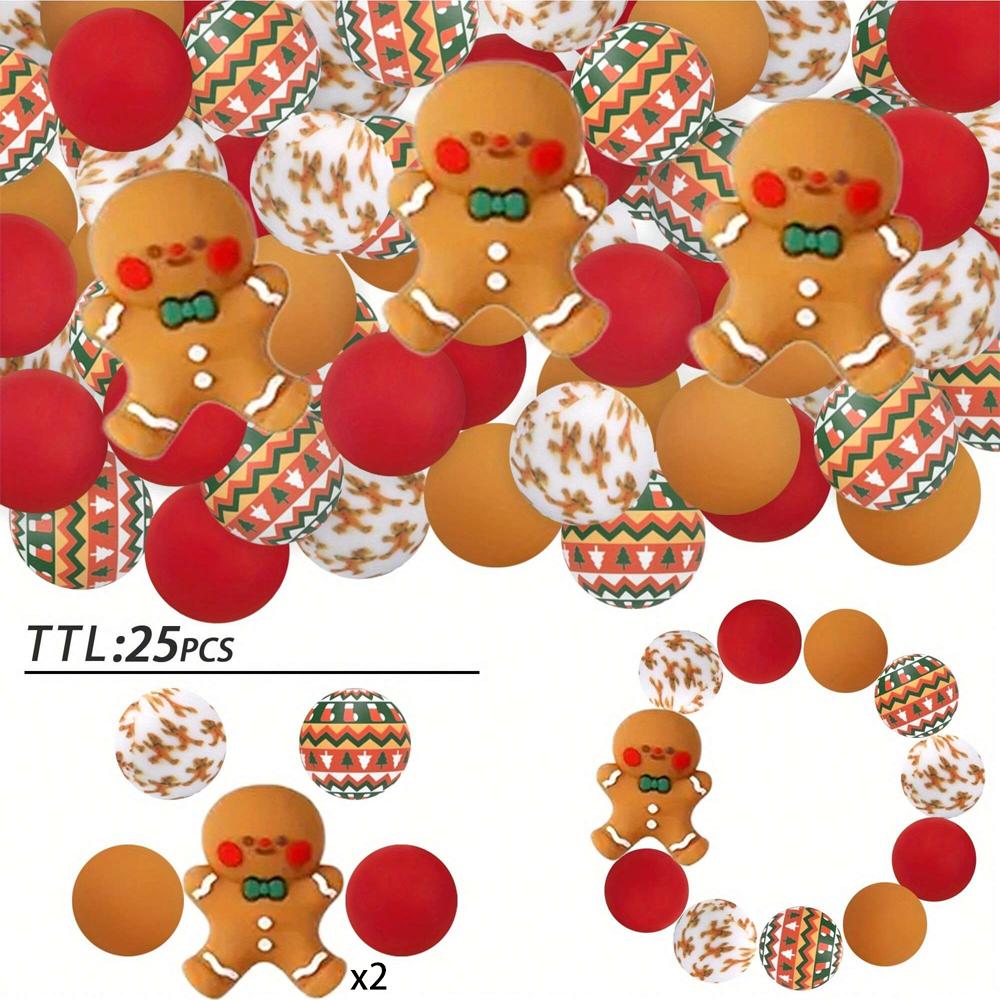6/32PCS Multi-Size Christmas-Themed Silicone Beads Set, Perfect for DIY Crafting Keychains, Necklaces, Bracelets & More