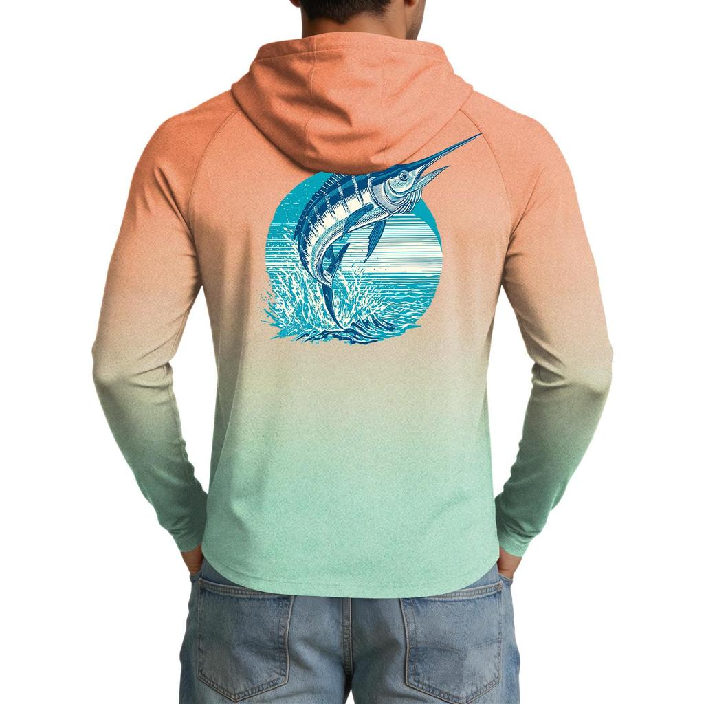 Men's UPF50+ Sun Protection Hoodie Long Sleeve Lightweight Stretch Outdoor Sports Shirt for Fishing Hiking Running
