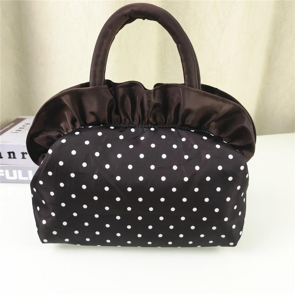 Portable Bowknot Handbag With Zipper Polka Dots Purse New Nylon Top Handle Handbag  Women