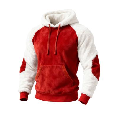 Men's Plush Hooded Colorblock Fall And Winter Warm Top Sweatshirt