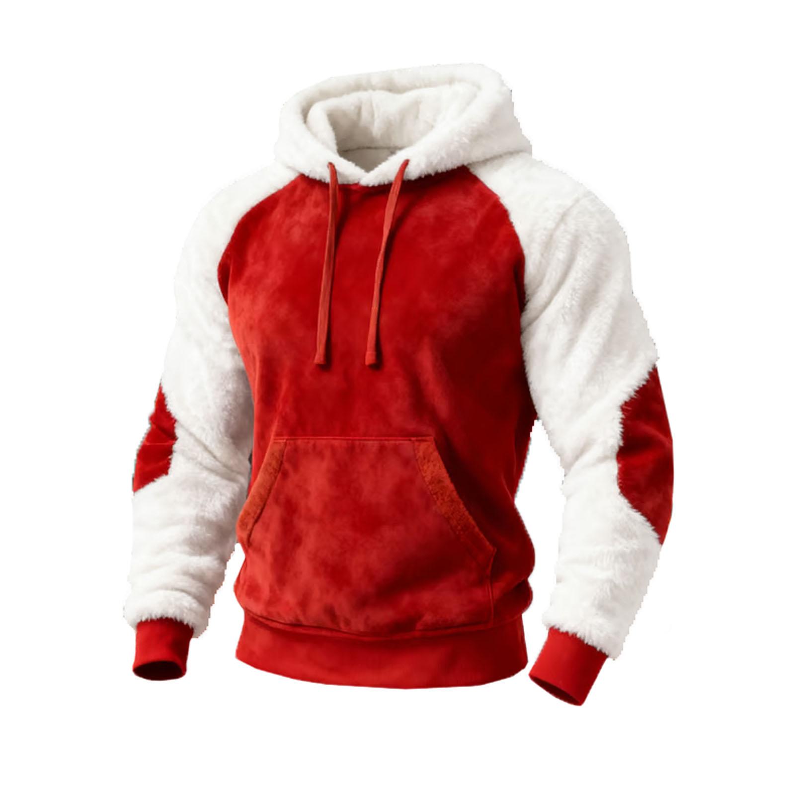 

Men s Plush Hooded Colorblock Fall And Winter Warm Top Sweatshirt S