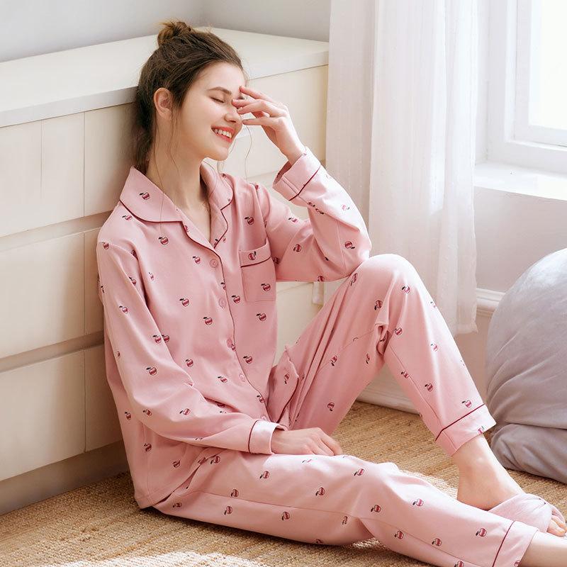 Pajamas women's spring and autumn 100% pure cotton long-sleeved women's winter Korean version can be worn outside cotton women's plus size loungewear