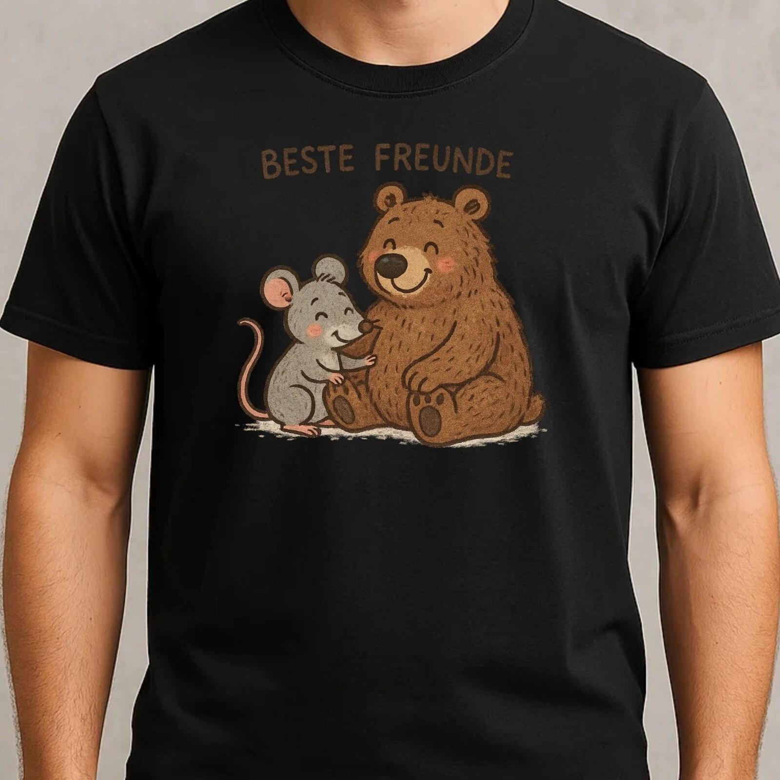 T-Shirt Herren Maus und Bär Freunde Motiv Baumwolle Größe S bis 5XL M