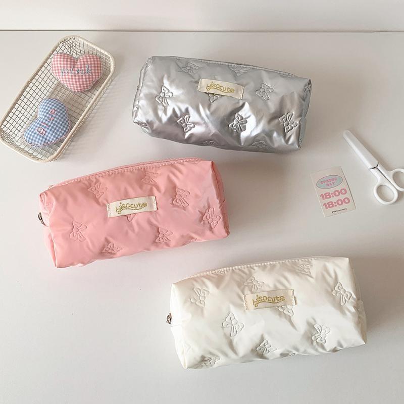 1Pc Creative Pink Bow Pencil Case Large Capacity Storage Pencil Bags Multi-Functional Stationery Organizer Bag