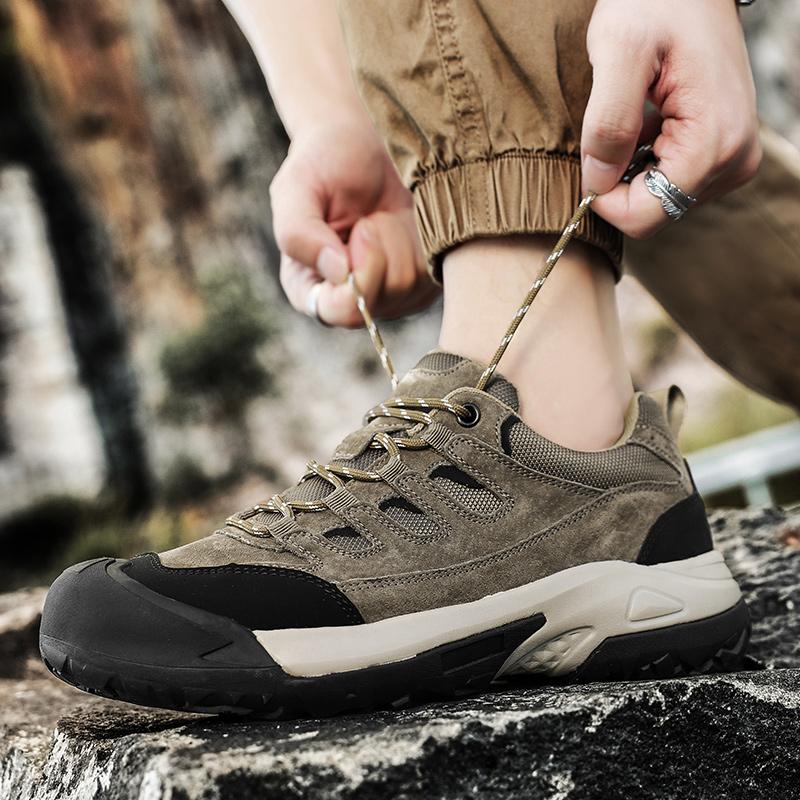Rubber Outsole Cushioned Shoes for Men Antiskid Camping Hunting Walking Shoe Suede Genuine Leather Breathable Sneaker