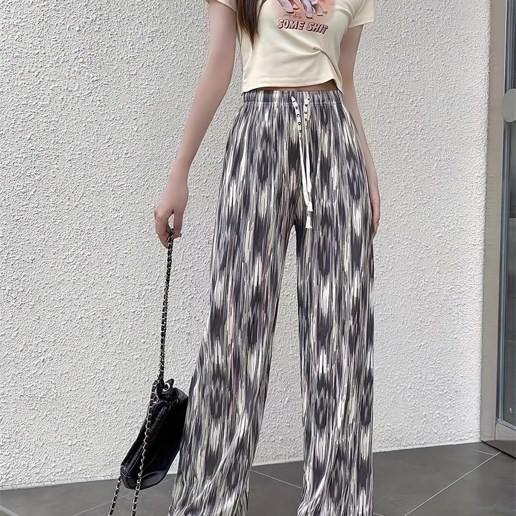 Batik-Hose im Vintage-Stil für Damen mit weitem Bein, lockere, schlankmachende Freizeithose aus Eisseide, bequeme, kühle Freizeit- und Sporthose, eleganter Stil