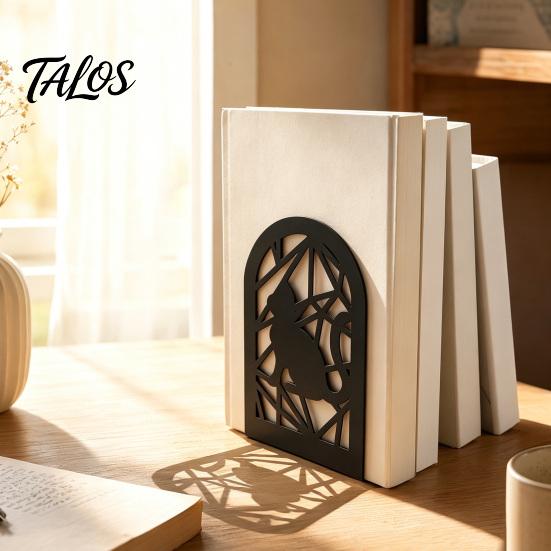 Hollow Metal Bookend 1 Pair Cat Bookends, Decorative Heavy Book Ends Anti-slip for Shelf, Non-Skid Black Stopper Home Office Desk