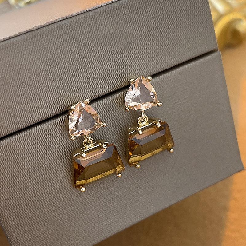 Super Flash Diamond Purple Flower Pearl Stud Earrings French Earrings