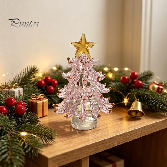 Modern Christmas Decorations for Windowsills Decorative Glass Tree with Star Topper, Mini Small Festive Centerpieces Dining Tables Figurine, Creative