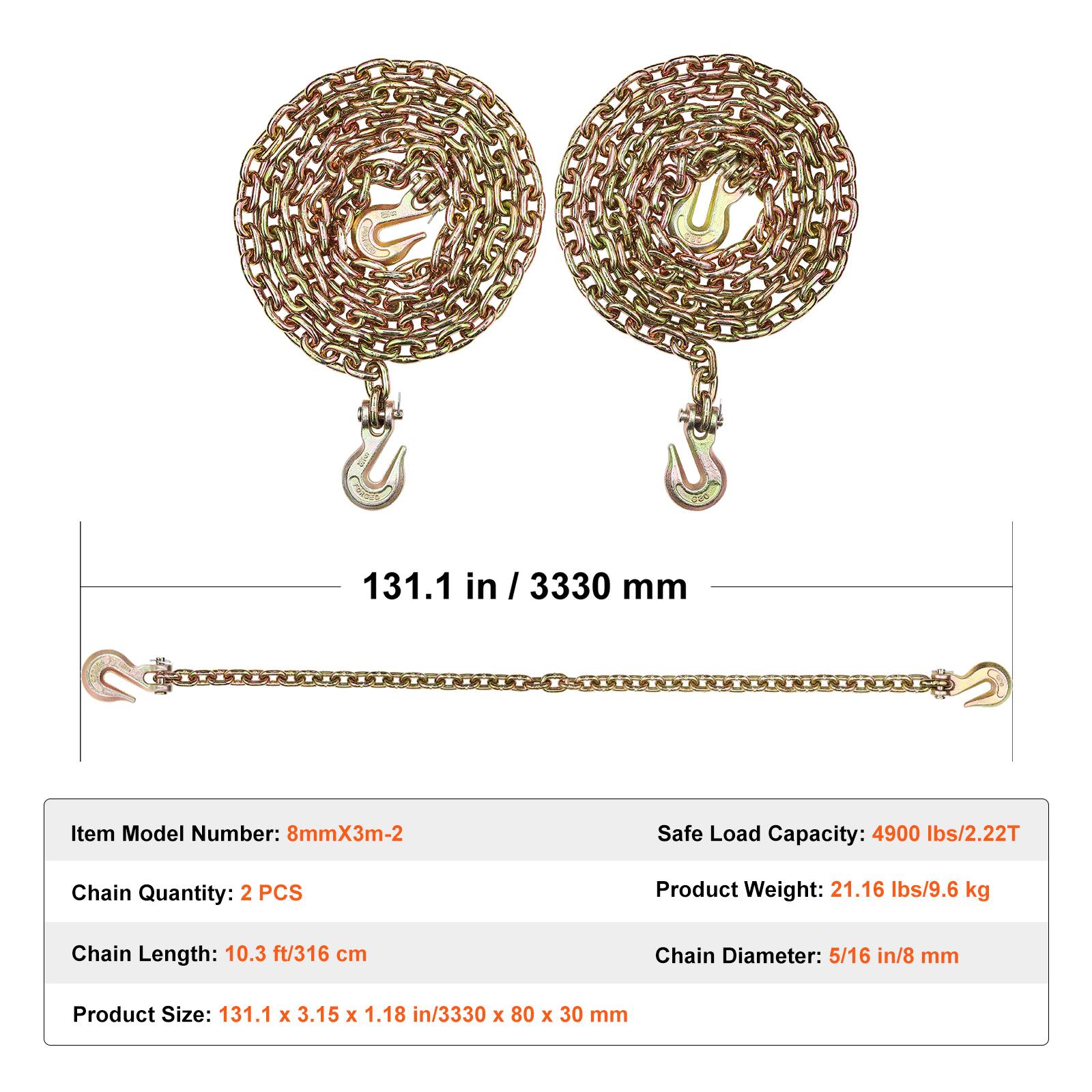 

SucceBuy 2-Pack G80 Transport Binder Chain 3/8 5/16 Tow Chain with Clevis Hook Logging Chain for Towing Truck Tie Down Binding