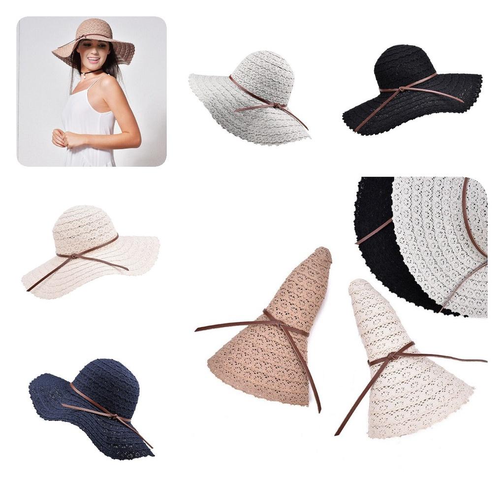 Floppy Foldable Ladies Women Straw Beach Sun Hat With Wide Brim For Summer Travel