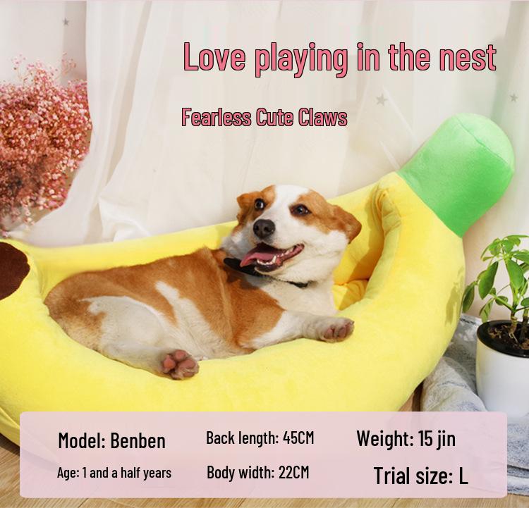 Washable Cartoon Banana Pet Bed for Small/Medium Dogs & Cats - All-Season Use