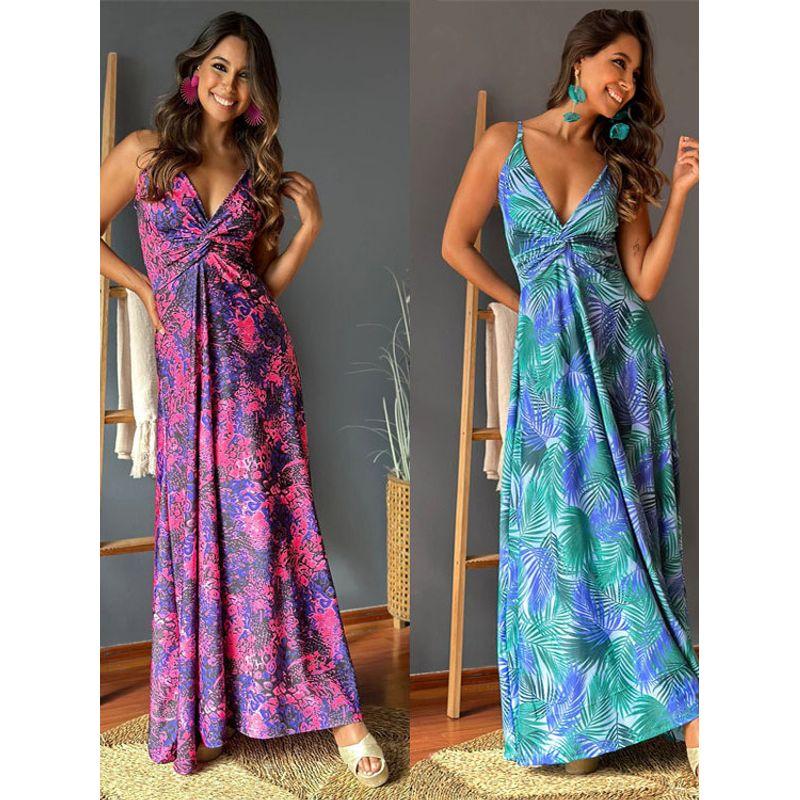 

Amazon Fashion Style Fashion Elegant New Arrival V-neck Brace Print Elegant Fancy Elegance a Swing Dress Blue S