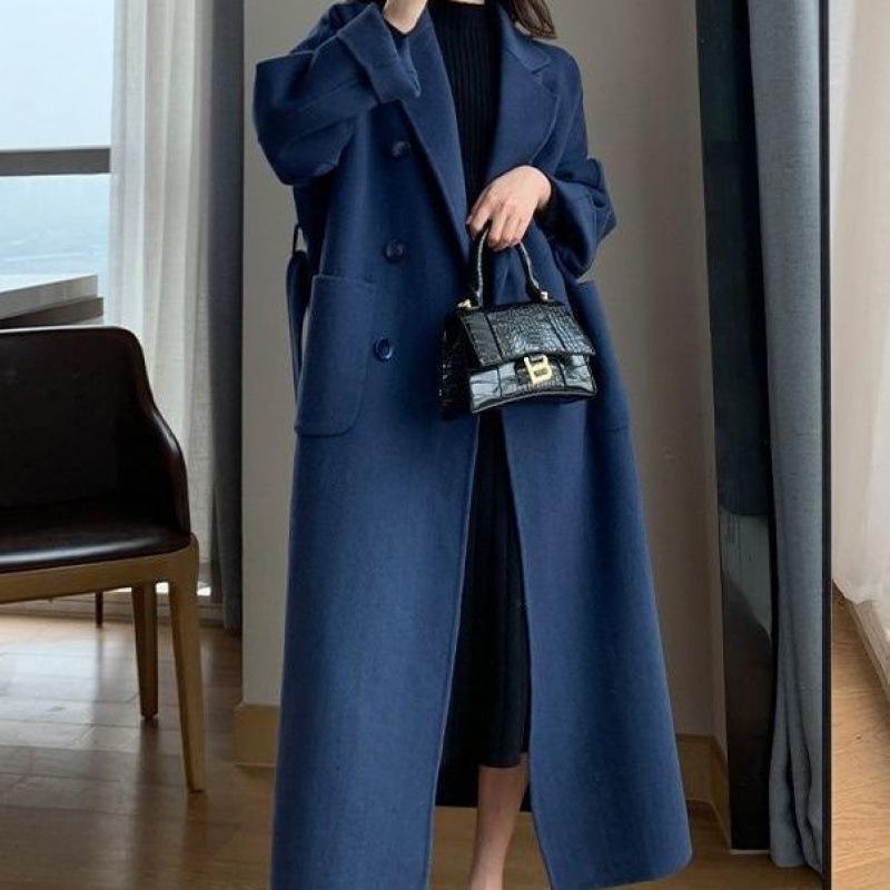 Women's Plus Size Long Woolen Trench Coat for Autumn and Winter - Slimming Over-the-Knee Style