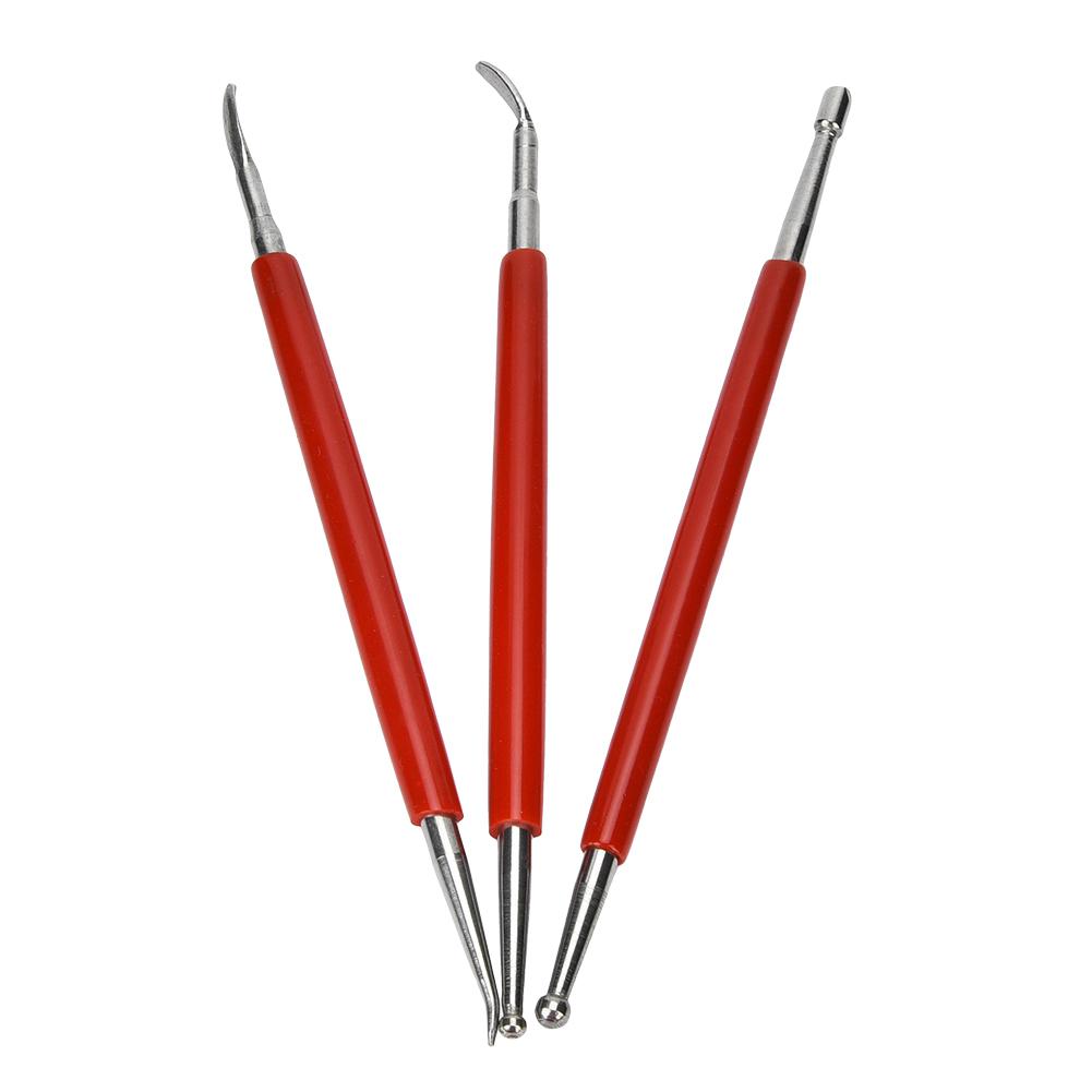 

3 шт. Красная нержавеющая сталь DIY Инструмент для штамповки края, резьбы, ручка для детализации кожаной скульптуры