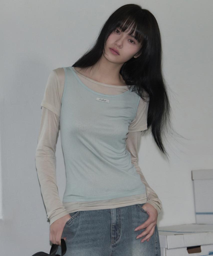 Ledeoli Two-Tone Sleeveless Layered Long Sleeve [Charcoal]