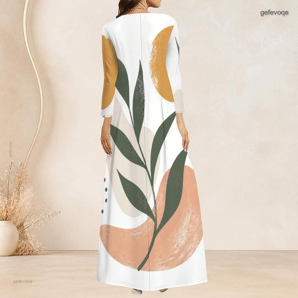 Plus Size Women V Neck 3 4 Sleeve Maxi Dress Soft Chic Casual Holiday Street Gown