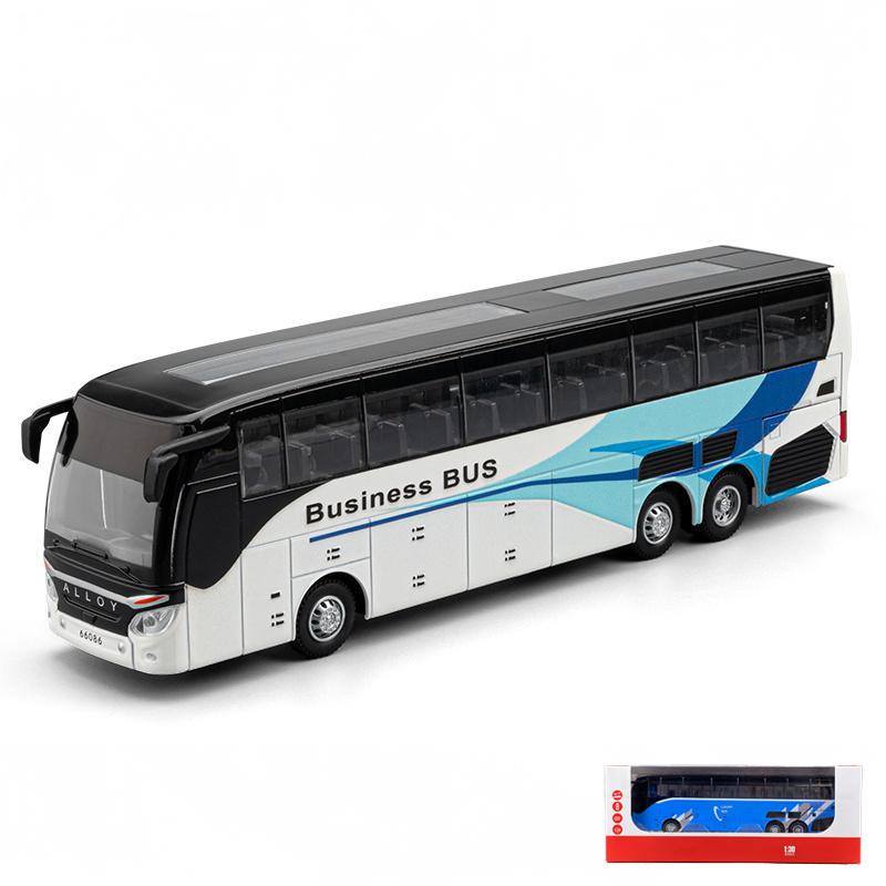 1:30 Business Long Distance Single Decker Bus Alloy Die & Cast Model Car Chrismas Gift Children Toy For Kids Sound & Light Boys