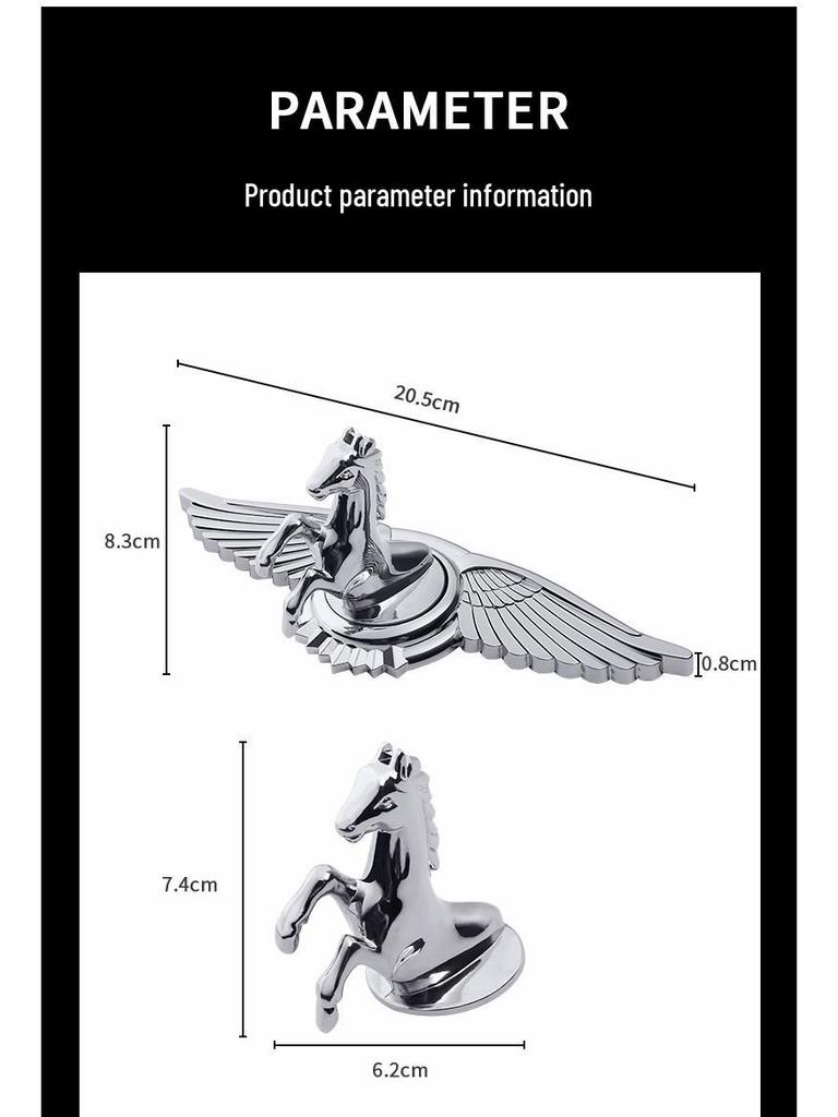 3D Horse Head Wing Car Emblem: Exterior Hood Decoration Metal Sticker