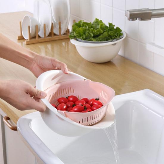 Drain Basket 360 Degree Free Rotation Detachable Double Layer Fruit Vegetable Drain Colander for Home