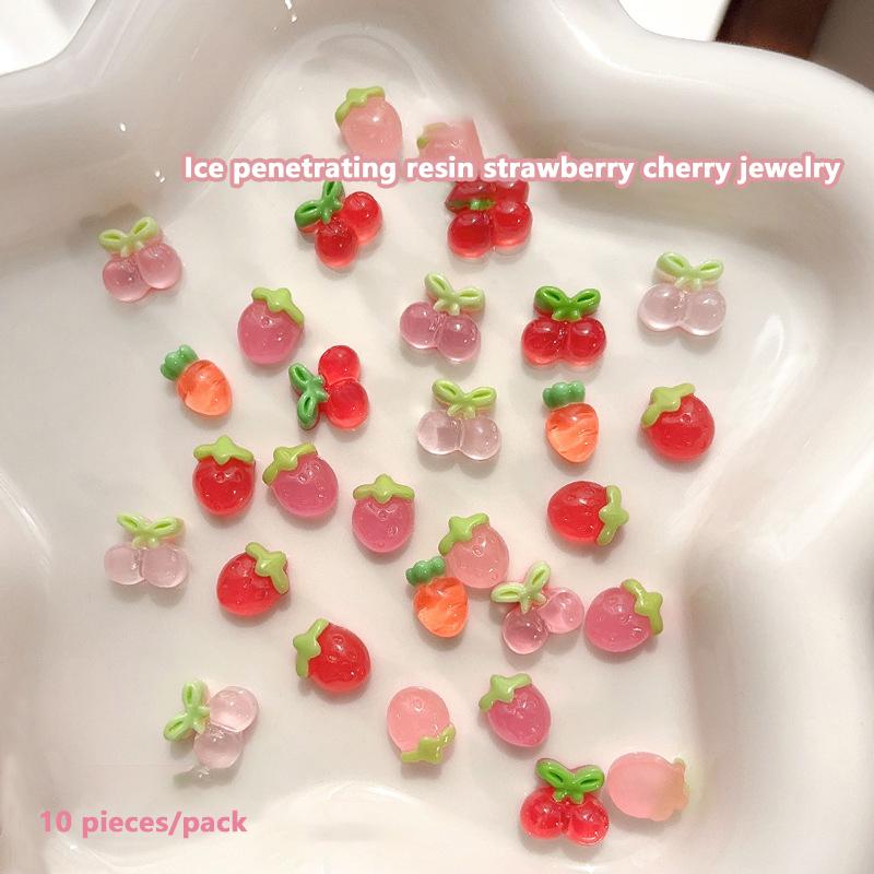 10 ks Pryskyřičné Mini Třešně Jahody Nail Art Ploché Zadní Kamínky Figurky Scrapbook DIY Šperky Dekor Řemesla