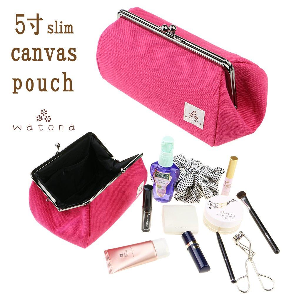 Watona Canvas Clasp Slim Cosmetic Pouch 50s 5-inch (Slim) (Rose Pink)