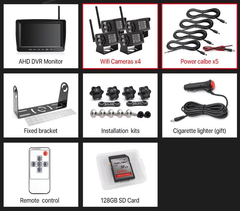 AHD 1080P Digital Wireless DVR Recorder Reverse Backup Camera with 7 Inch WiFi Monitor For Truck/Trailer/Bus/RV/Pickups/Trailer