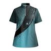 Women's Short Sleeved Printed V-neck Buttonable Side Slit Top T-shirt