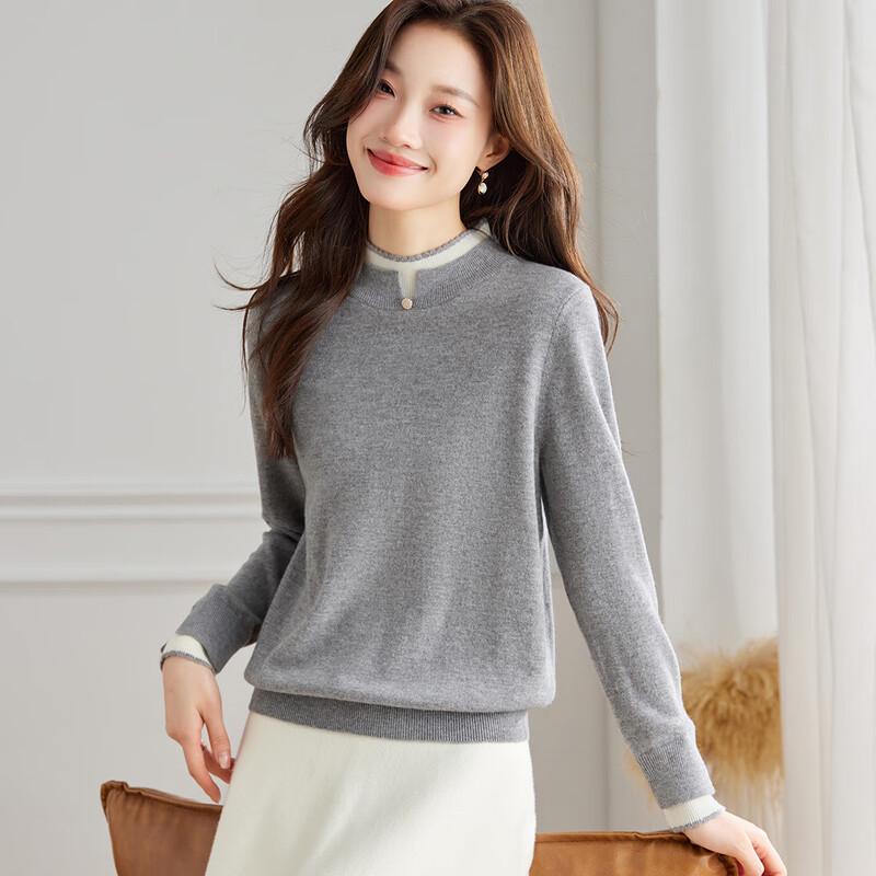Srcr Women's Mock Neck Faux Two-Piece Pure Wool Sweater