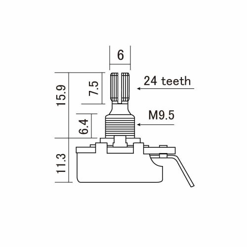 Scud Variable Resistor, CTS Pot, Inch Size, Short Shaft, 500K, A Curve, CTS-A500-S