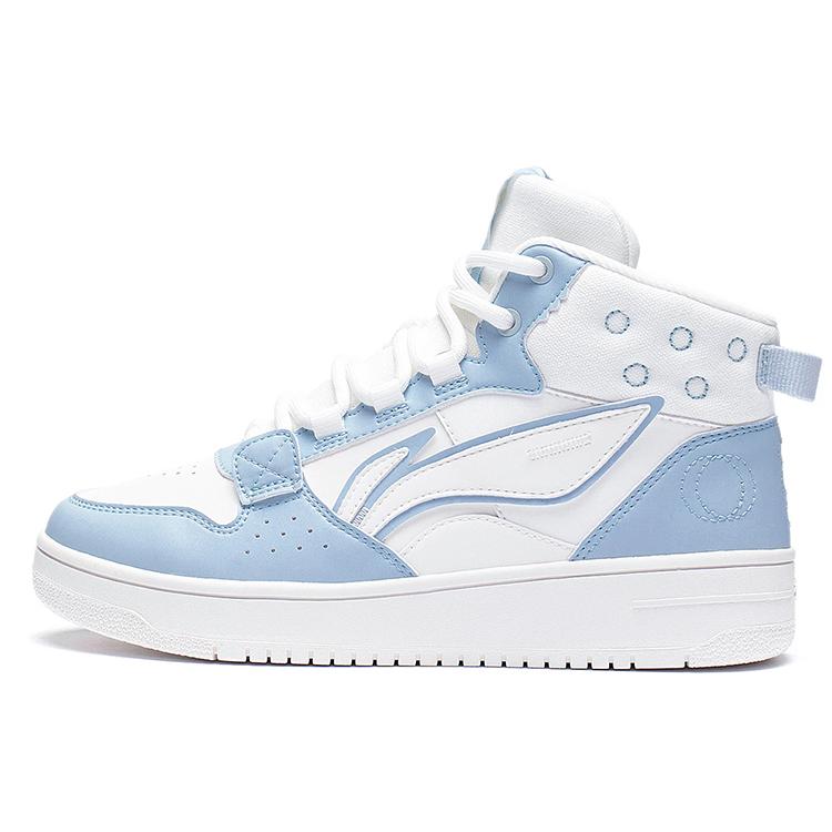 

new LiNing Yamahara Cushioning Wear Resistant High Top Skateboard Shoes Women s White Blue 35