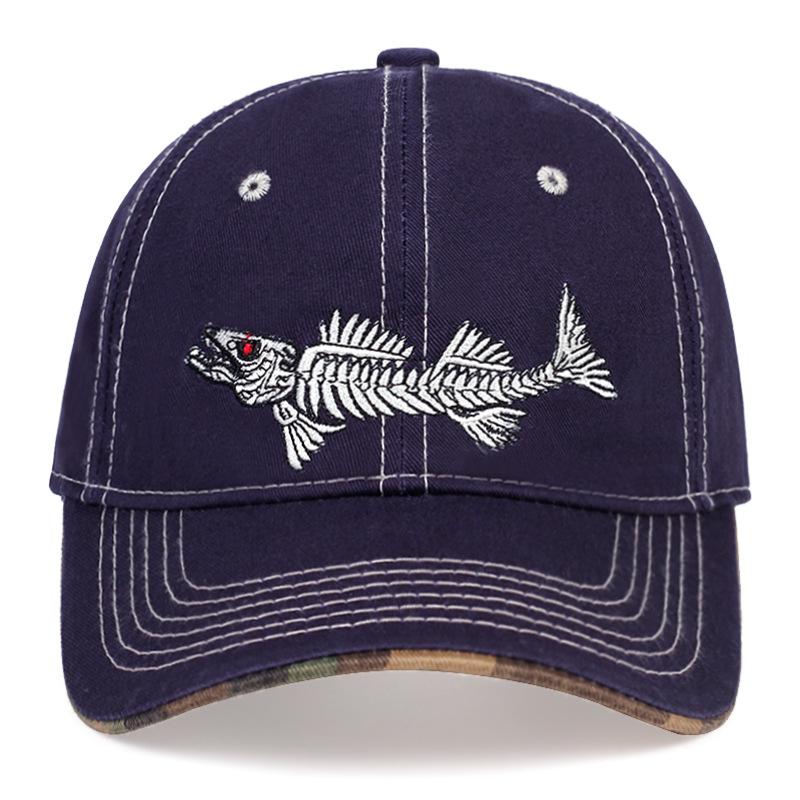Embroidered Fishbone Baseball Cap Summer Outdoor Sports Sun Protection Duckbill Hat