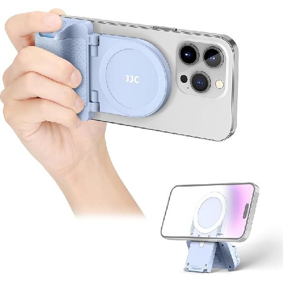 JJC Magnetic Phone Camera Grip Handle with Wireless Shutter Remote, Magsafe Camera Handle Bluetooth Bracket for iPhone Android Smartphone with 1/4”