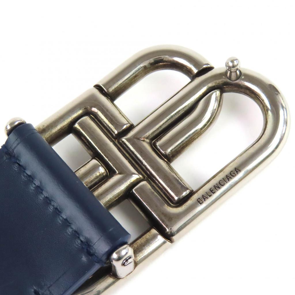 Excellent BALENCIAGA belt BB logo metal buckle leather Navy leather mens 570370 Used