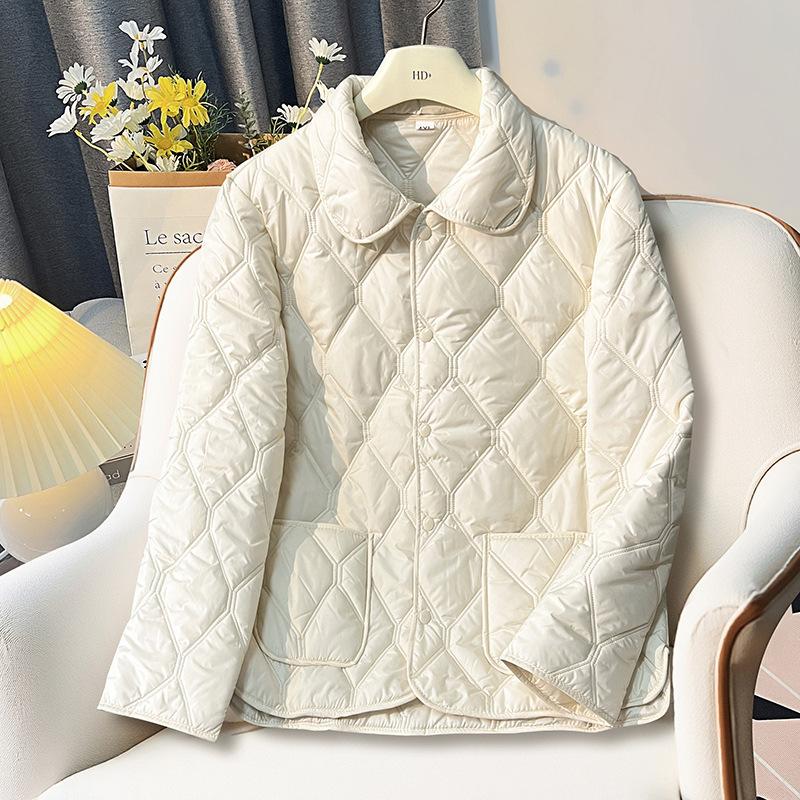 Lapel Collar Puffer Jacket, Lightweight Down Coat Short Quilted Winter Jacket for Women, Warm Outerwear with Faux Fur Trim, Casual Thermal Coat